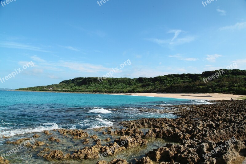 Taiwan Coastline Blue Sky And White Clouds Sea Water Kenting