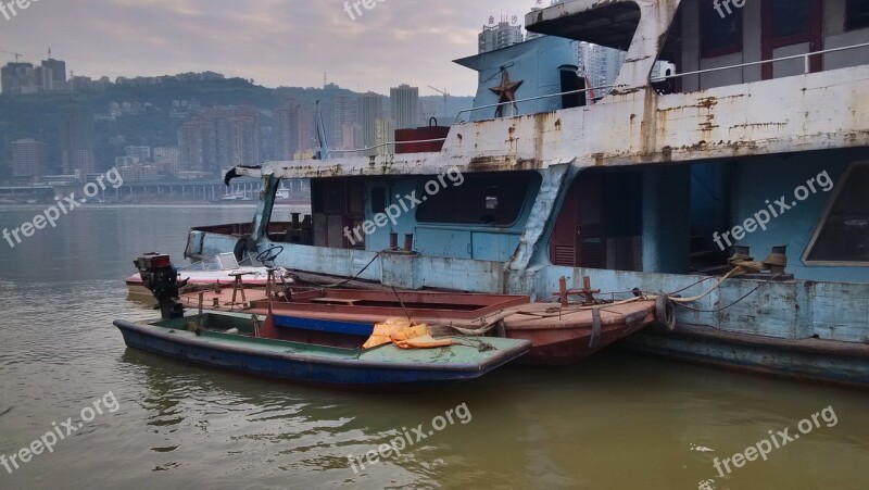 Chongqing Old Boat Riverside The Mottled Free Photos