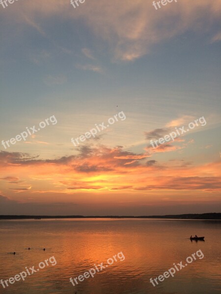 Sunset Boat Water Sea Beach