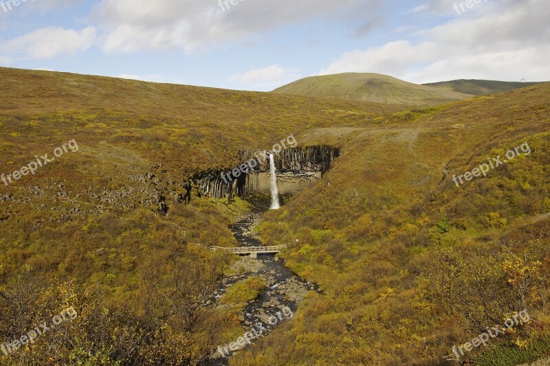 Black Fall Iceland Landscape Waterfall Svartifoss