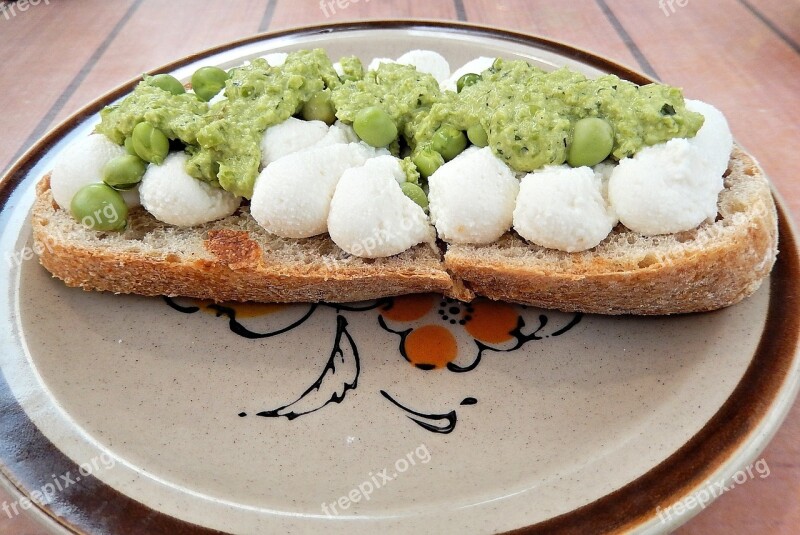 Mushy Peas Buffalo Mozzarella Harvest Bread Food Free Photos