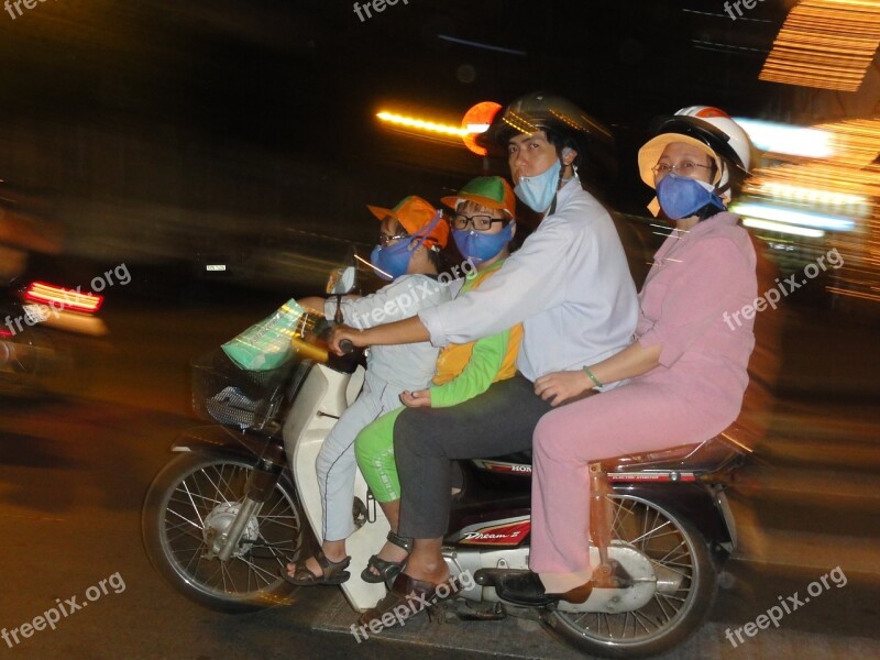 Family Motorcycle At Night Saigon Free Photos