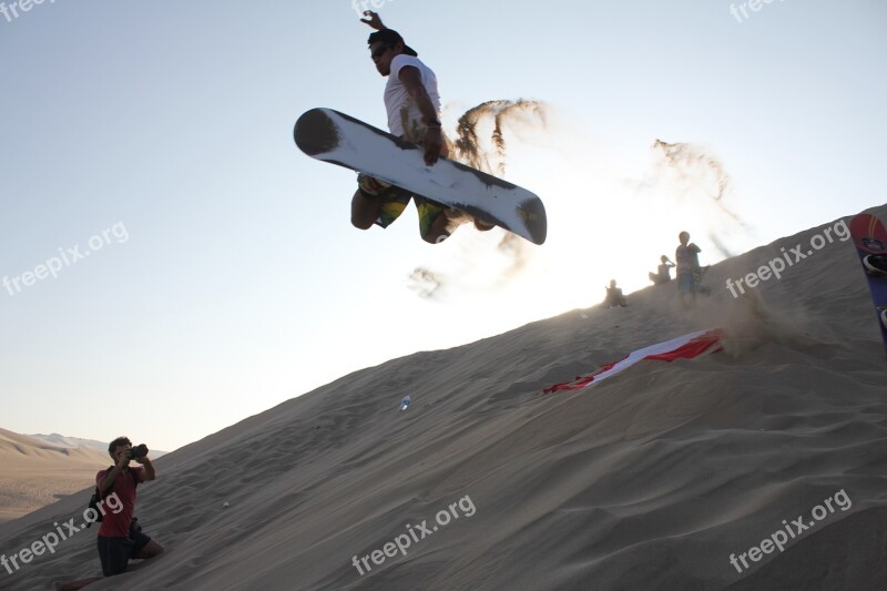 Sandboarding Sand Dunes Desert Peru