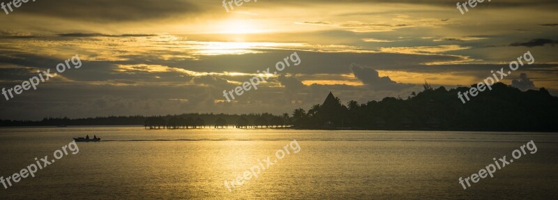 Sunset Bora Bora French Polynesia Sea Ocean