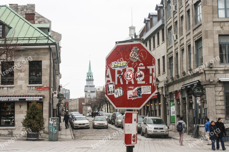 Montreal Stop Sign Vandalism Graffiti City