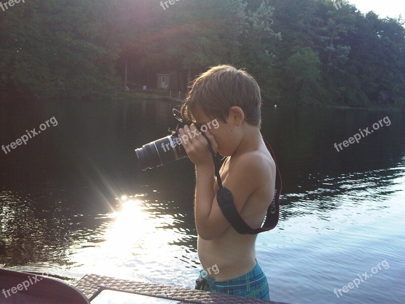 Boy Photographer Cottage Lake Trees