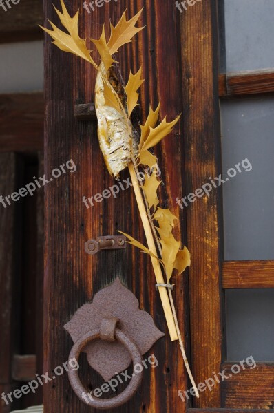 Old Door Fish Leaves Traditional Rustic