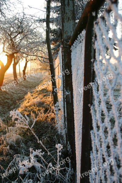 Fence Snow Winter Icy Snowy