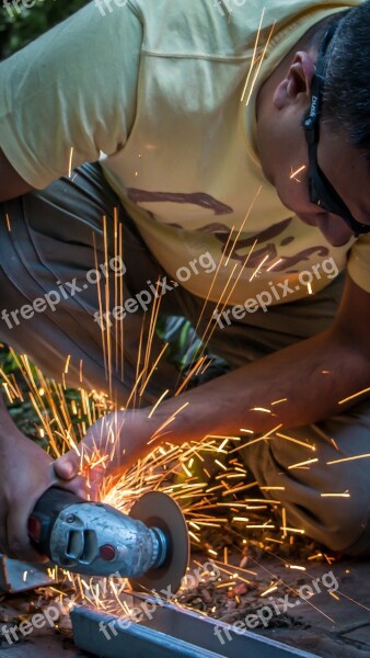 Man Sparks Grinding Wheel Tool Worker