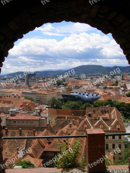 Graz City Historic Center Panorama Archway