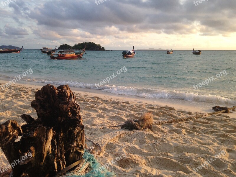 Thailand Koh Lipe Beach Sunrise Thai Fishing Boat