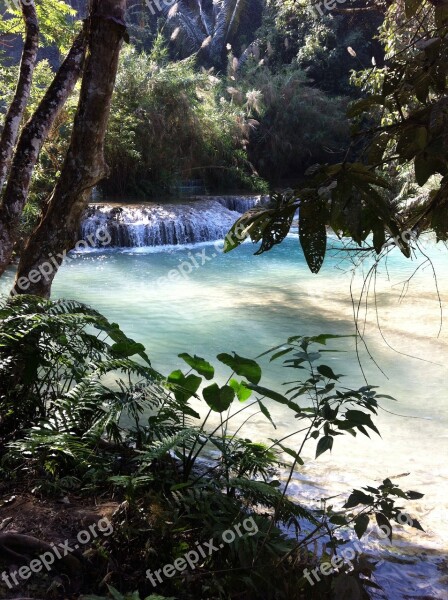 Waterfall Tropical Waterfall Laos Paradise Water