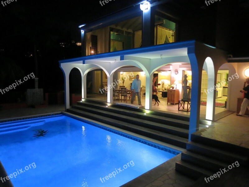 Pool Night House Villa Caribbean