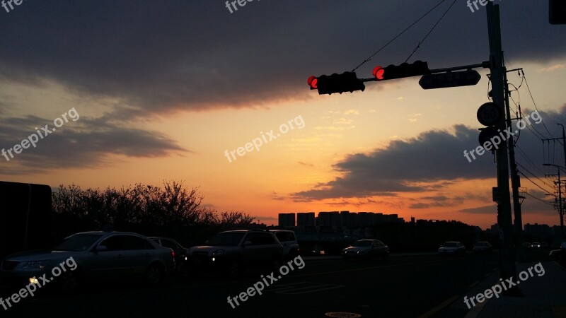 The Traffic Light Glow In The Evening Golden Day