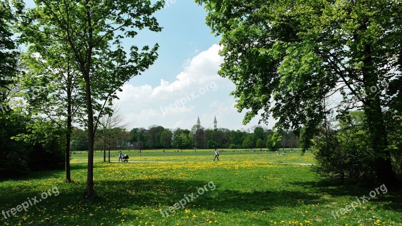 Munich English Garden Park Meadow Natural Green Country Haupstadt