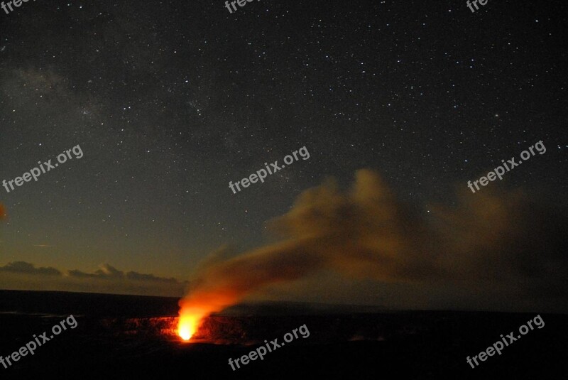 Volcano Night Glowing Fire Smoke