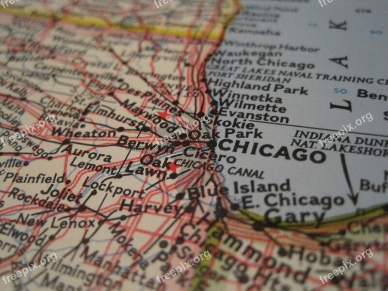 Chicago Map Close-up Usa America