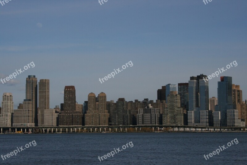 New York Skyline Skyscrapers Landscape Water