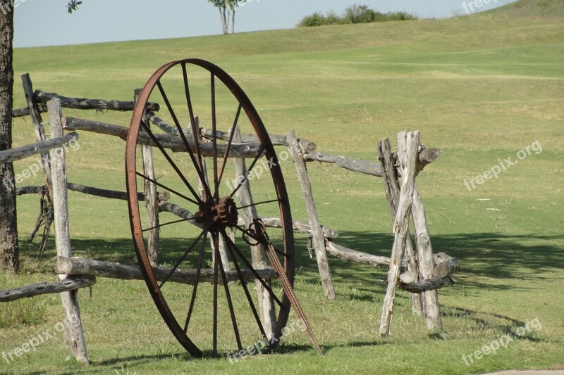 Wagon Wheel Wood Fence Outdoors Rustic Country