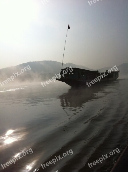 Mekong River Fog Boat Morgenstimmung Atmosphere