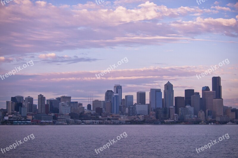 Seattle Wa Skyline Sunset Puget