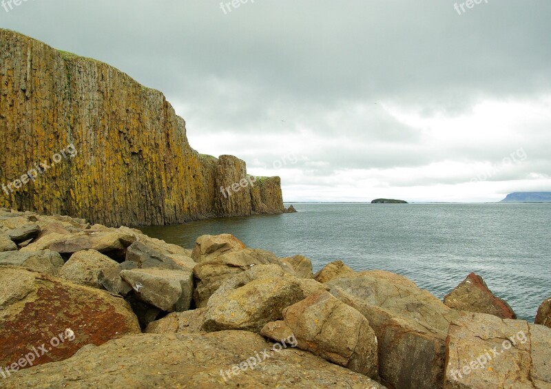 Iceland Cliffs Basalt Fjord Free Photos