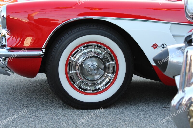 Classic Car Tire Red White Automobile