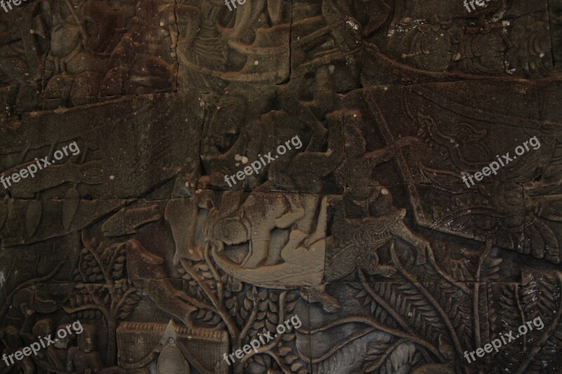 Temple Mural Cambodia Angkor Wat Relics