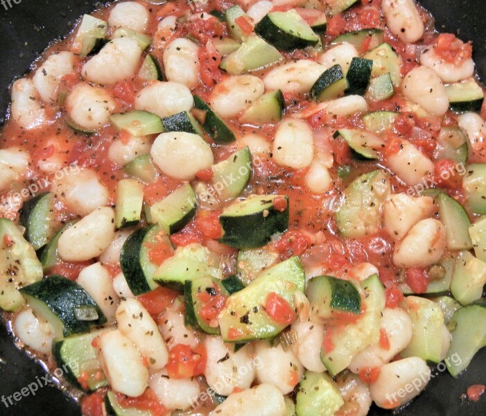 Gnocchi Tomatoes Zucchini Buffalo Mozzarella Food