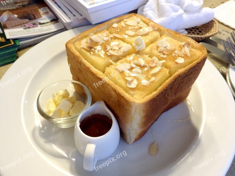 Bread Honey Butter Food Breakfast