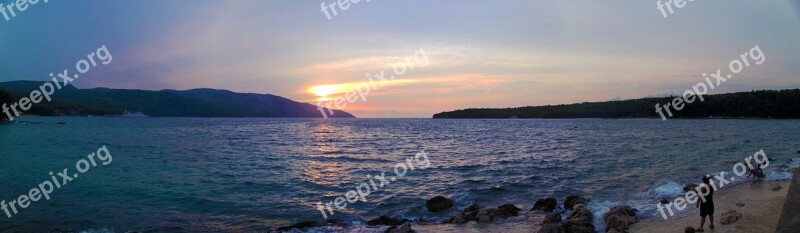 Panorama West Sea Sunset Landscape