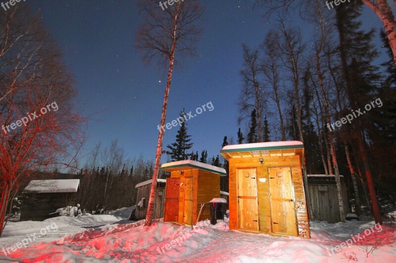 Night Outhouse Snow Alaska Forest