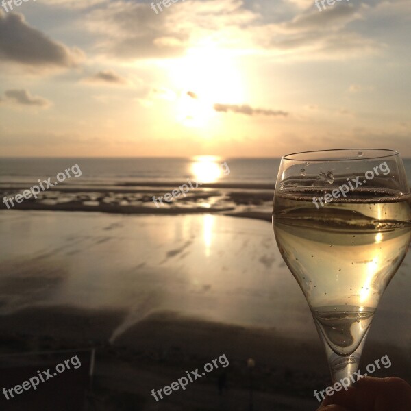 Beach Champagne Glass Sunset France