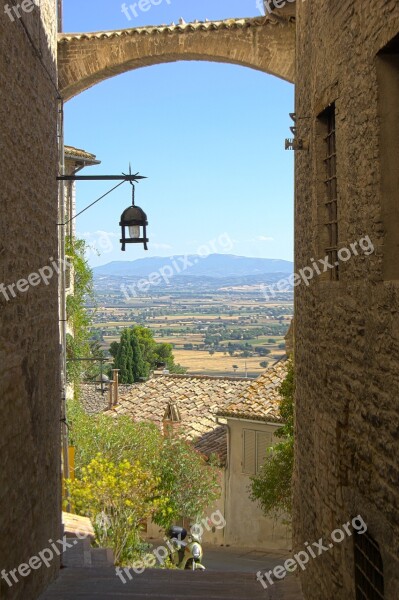 Assisi Italy Street Landscape Summer