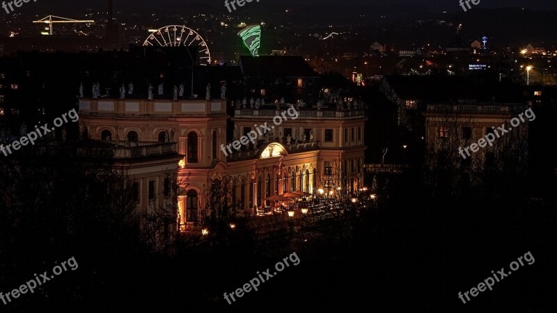 Kassel Night Photograph Yellow Old Orangery