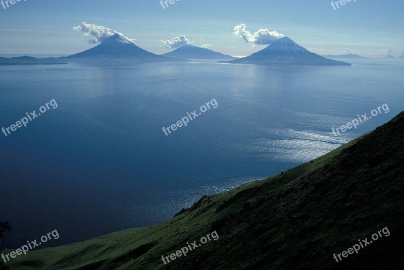 Islands Chain Mountains Volcano Sea