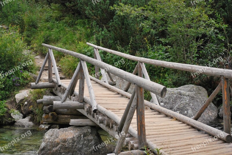 Bridge Wooden River Torrent Brook