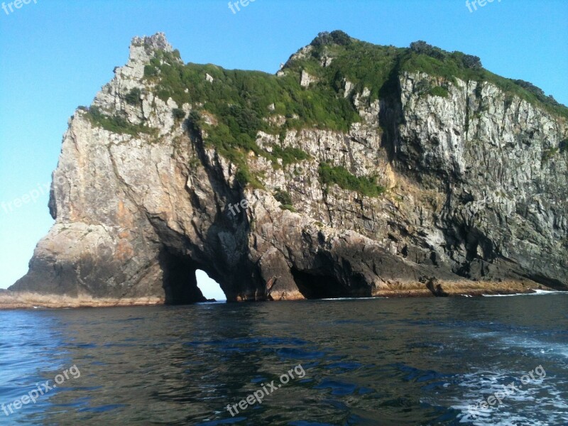 New Zealand Hole In Rock Bay Of Islands Ocean Free Photos