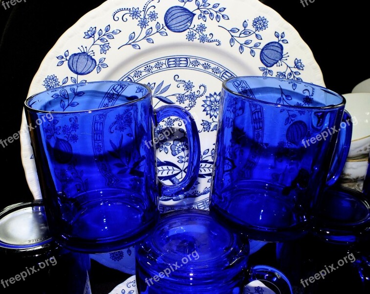 Cobalt Blue Glasses Dishes Home Decor Sapphire