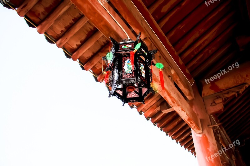 Lamp Covered Bridge Red Wood Sky