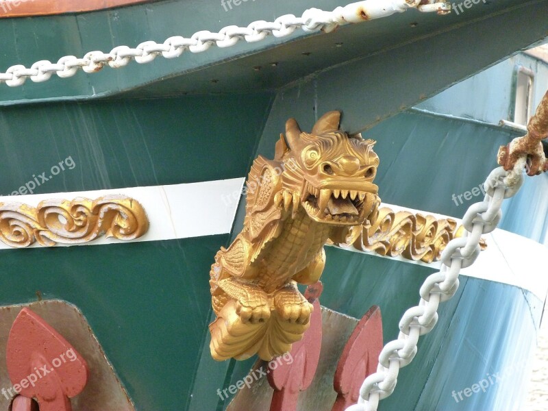 Figurehead Dragon Boat Decorative Doré