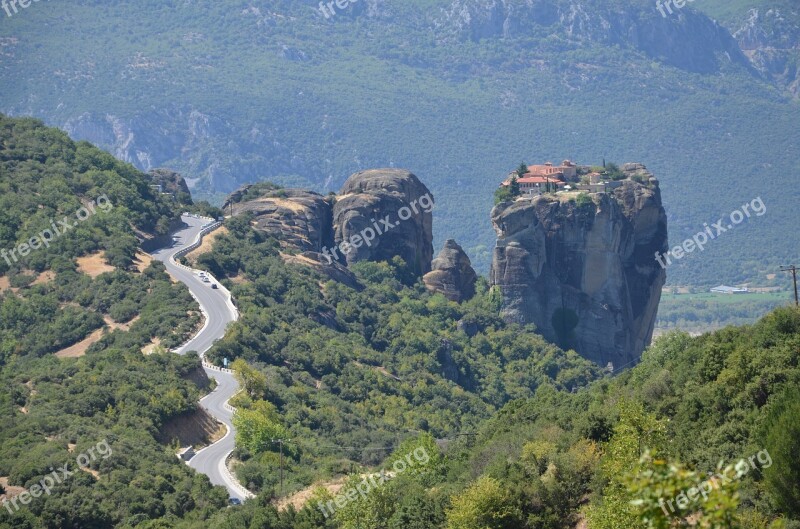 Meteora Greece Cliff Orthodox Landscape