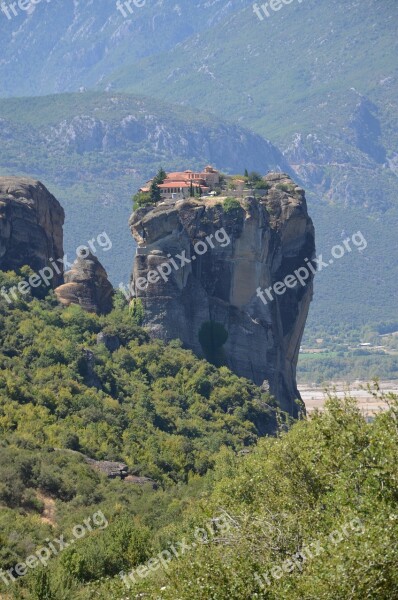 Meteora Greece Cliff Orthodox Landscape