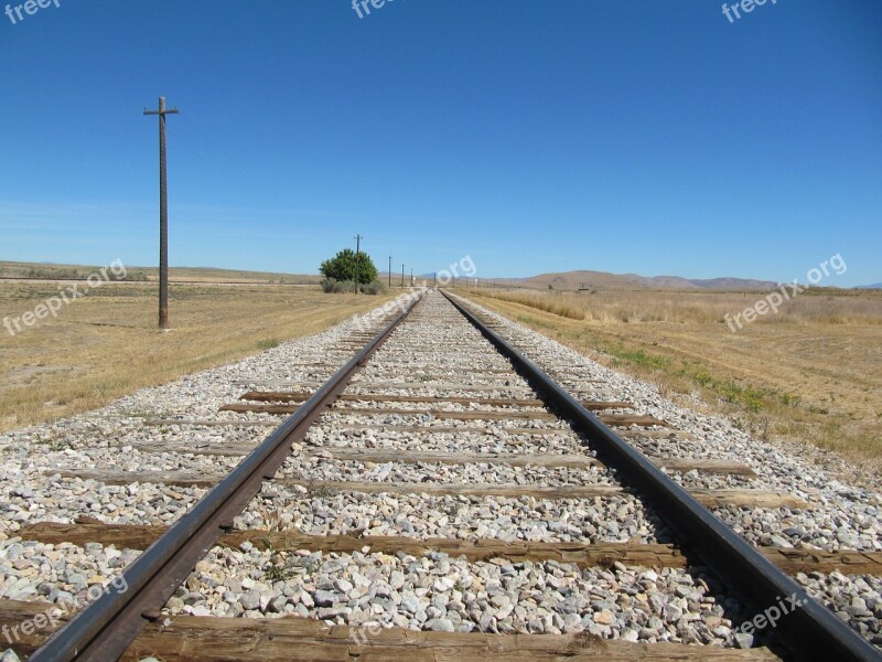 Train Tracks Telephone Pole Train Railroad Transportation