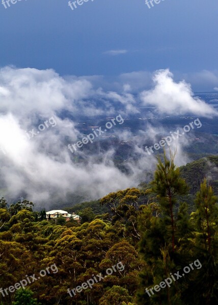 Clouds Blue Sky White Hills Trees