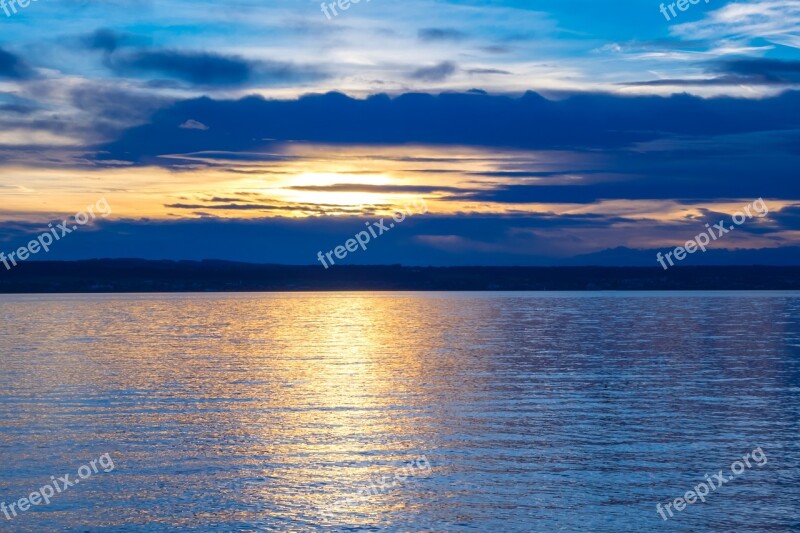 Water Lake Sea Sunset Blue