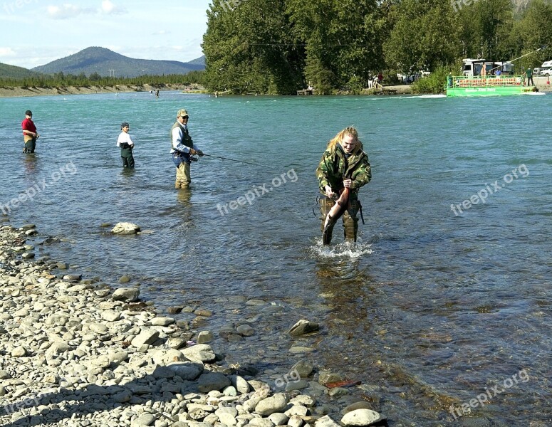 Fishing River People Girl Fish