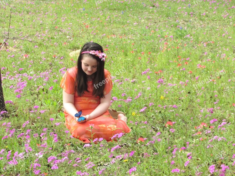 Girl Person Flowers Butterfly Spring