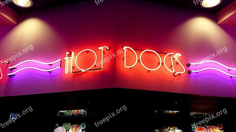 Hot Dogs Shop Sign Light Fast Food