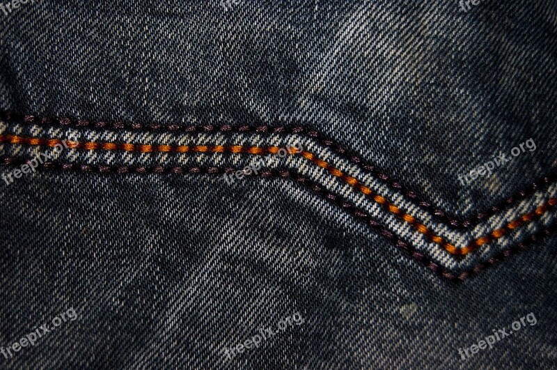 Fabric Blue Jeans Thread Seam